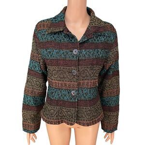 Flashback vintage Jacket Metallic Purple Red Brown Gold Button Front XL cotton